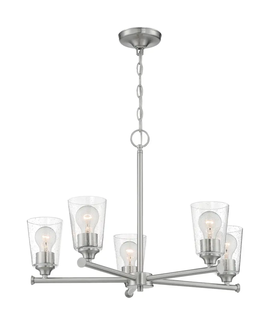 Bransel 5-Light Chandelier in Brushed Nickel with Clear Seeded Glass - Image 4