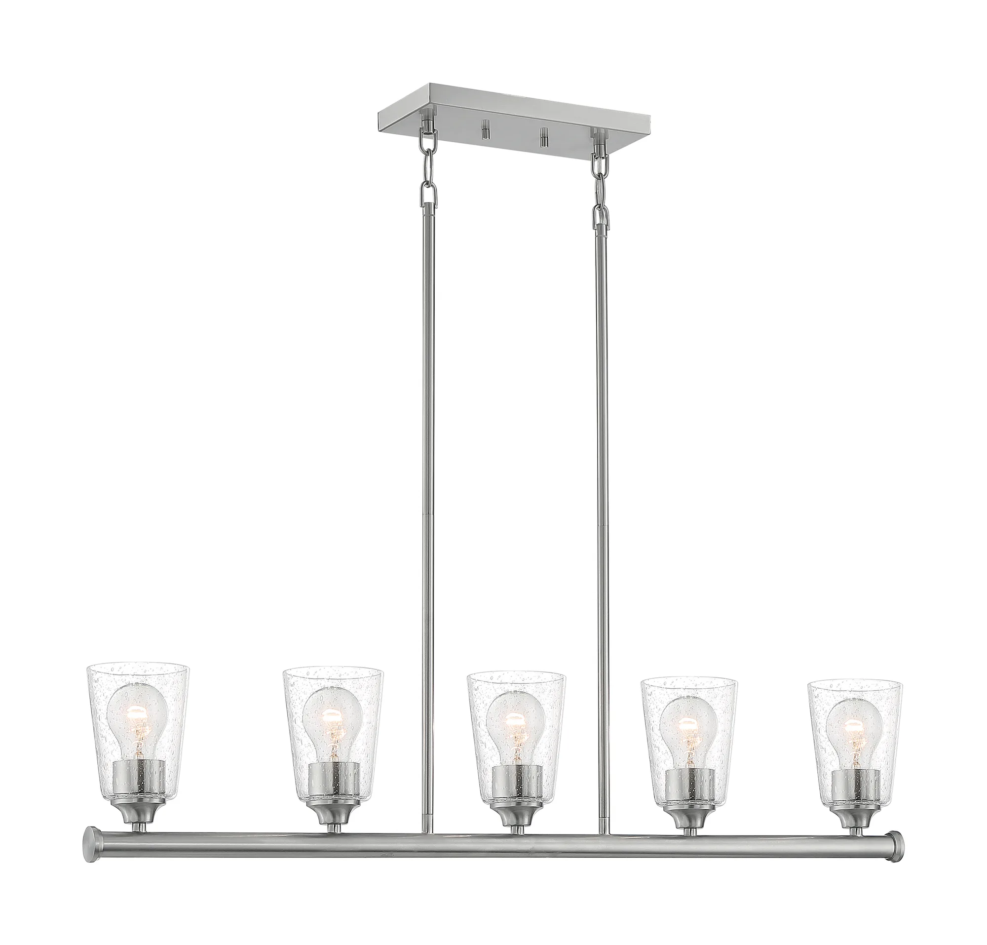 Bransel 5-Light Island Pendant in Brushed Nickel with Clear Seeded Glass