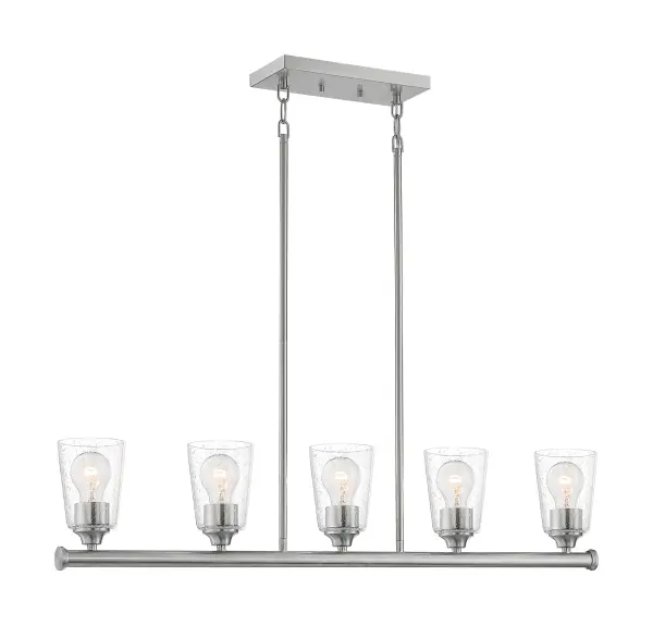 Bransel 5-Light Island Pendant in Brushed Nickel with Clear Seeded Glass - Image 2
