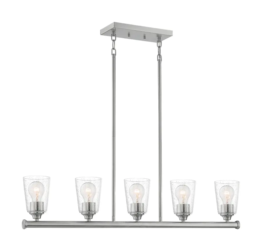 Bransel 5-Light Island Pendant in Brushed Nickel with Clear Seeded Glass - Image 2