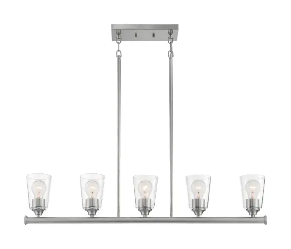 Bransel 5-Light Island Pendant in Brushed Nickel with Clear Seeded Glass - Image 3