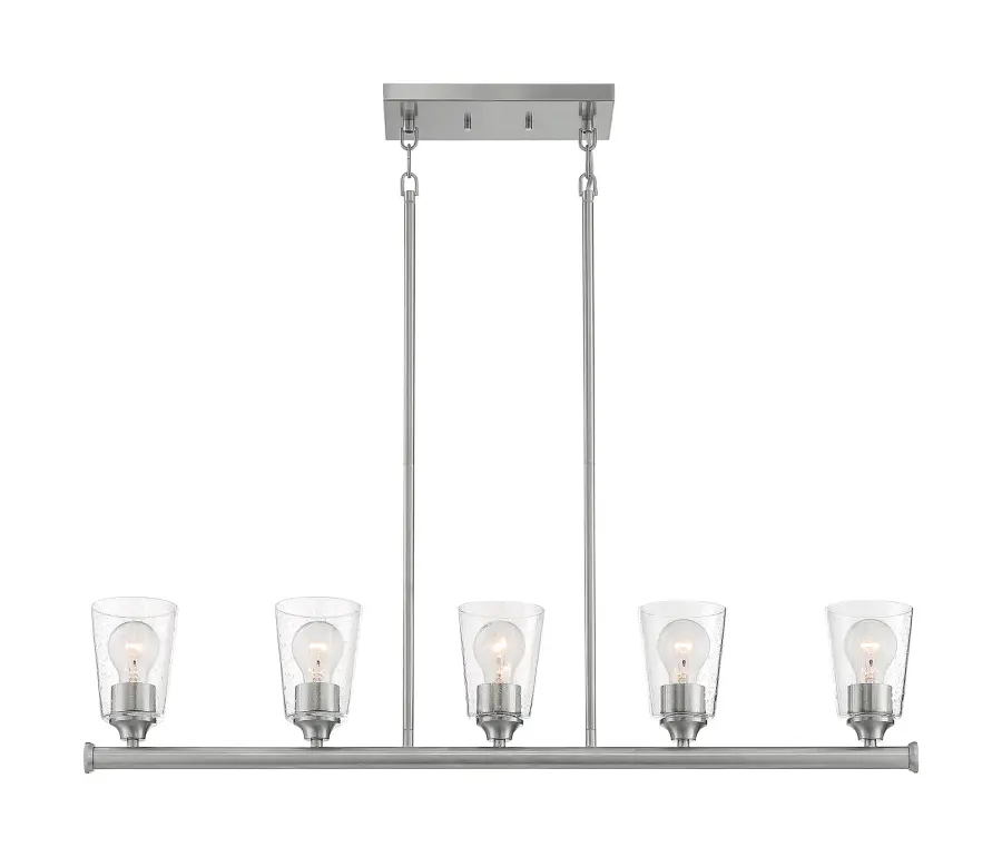 Bransel 5-Light Island Pendant in Brushed Nickel with Clear Seeded Glass - Image 3