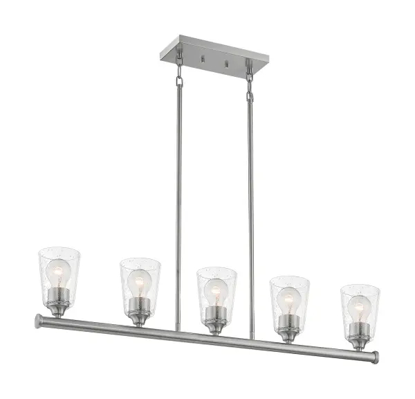 Bransel 5-Light Island Pendant in Brushed Nickel with Clear Seeded Glass - Image 4