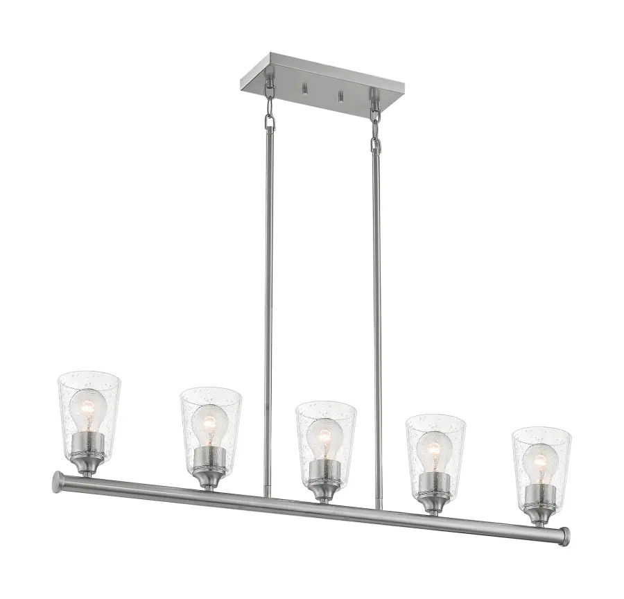 Bransel 5-Light Island Pendant in Brushed Nickel with Clear Seeded Glass - Image 4