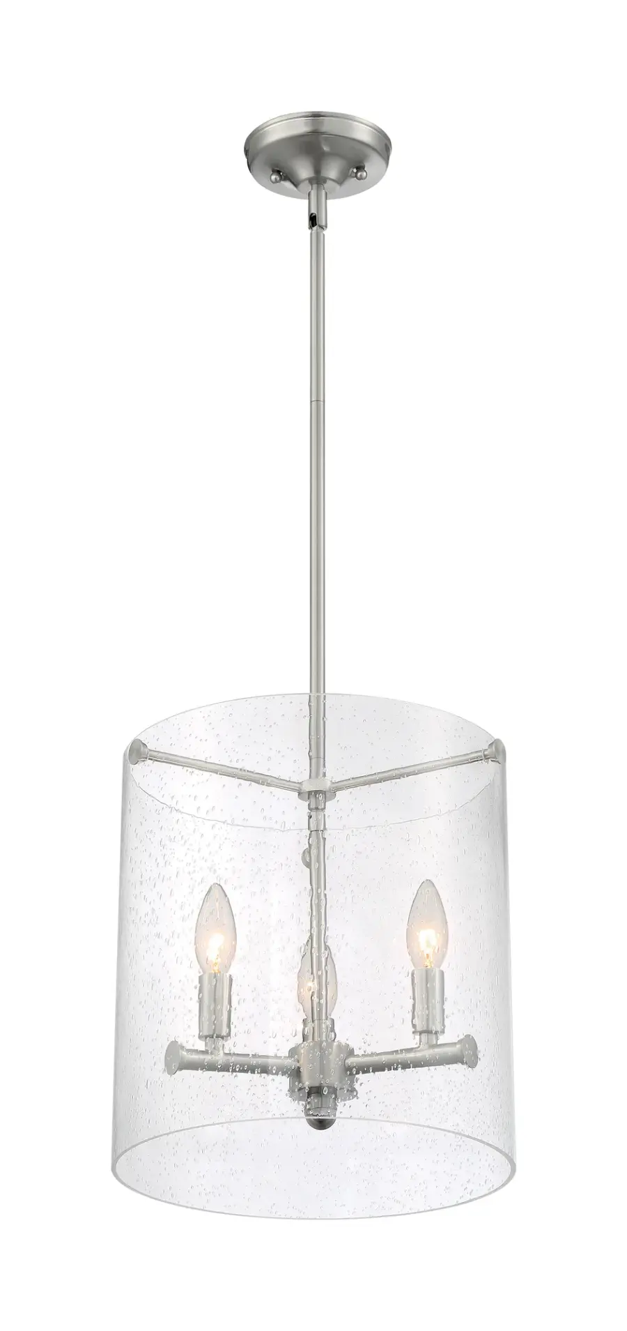 Bransel 3-Light Pendant in Brushed Nickel with Clear Seeded Glass - Image 1