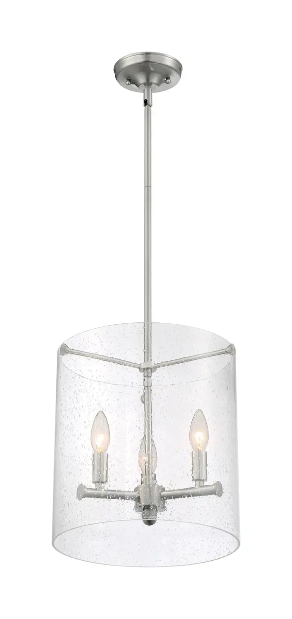 Bransel 3-Light Pendant in Brushed Nickel with Clear Seeded Glass - Image 2