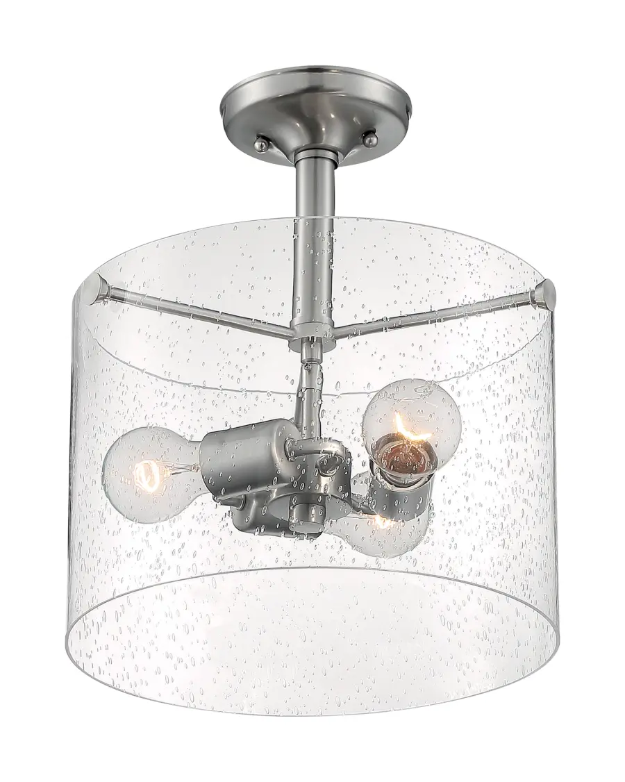 Bransel 3-Light Semi-Flush Ceiling Light in Brushed Nickel with Clear Seeded Glass - Image 2