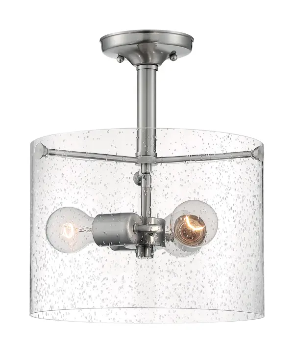 Bransel 3-Light Semi-Flush Ceiling Light in Brushed Nickel with Clear Seeded Glass - Image 3