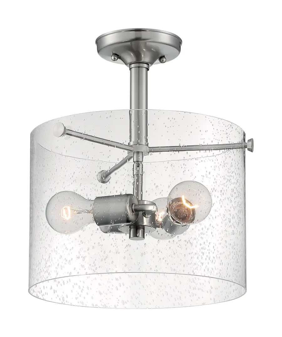 Bransel 3-Light Semi-Flush Ceiling Light in Brushed Nickel with Clear Seeded Glass - Image 4