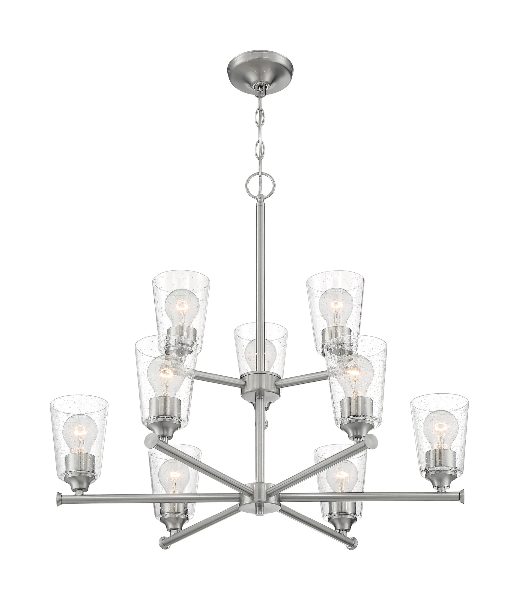 Bransel 9-Light Chandelier in Brushed Nickel with Clear Seeded Glass
