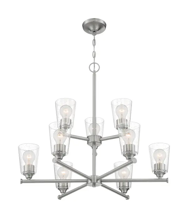 Bransel 9-Light Chandelier in Brushed Nickel with Clear Seeded Glass - Image 1
