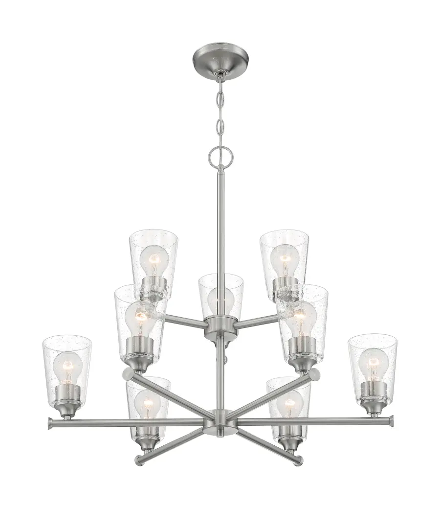 Bransel 9-Light Chandelier in Brushed Nickel with Clear Seeded Glass - Image 2