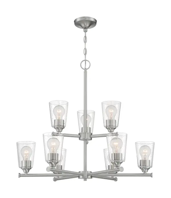 Bransel 9-Light Chandelier in Brushed Nickel with Clear Seeded Glass - Image 3