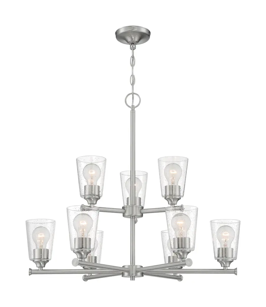 Bransel 9-Light Chandelier in Brushed Nickel with Clear Seeded Glass - Image 3