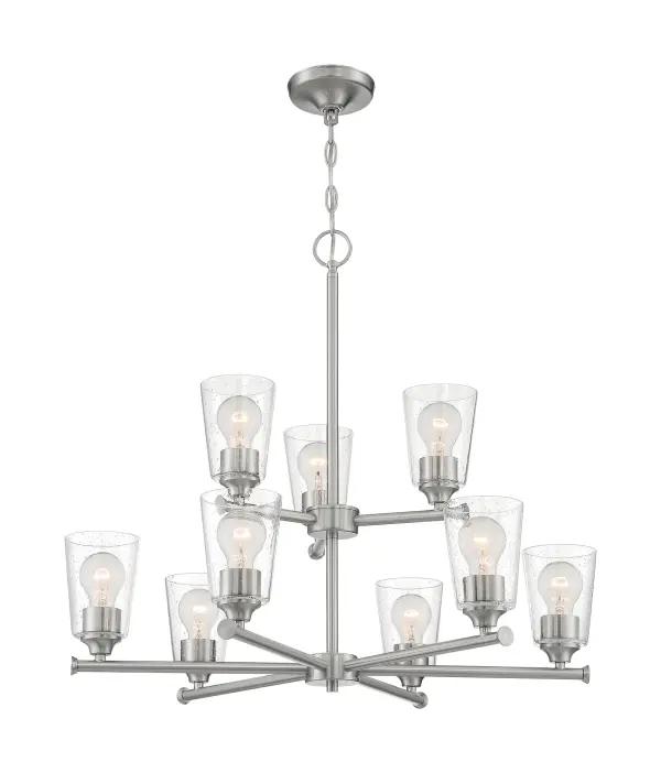 Bransel 9-Light Chandelier in Brushed Nickel with Clear Seeded Glass - Image 4