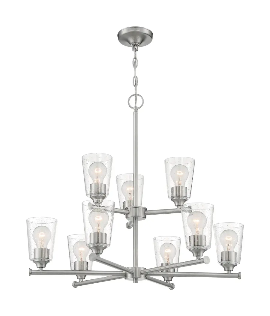 Bransel 9-Light Chandelier in Brushed Nickel with Clear Seeded Glass - Image 4