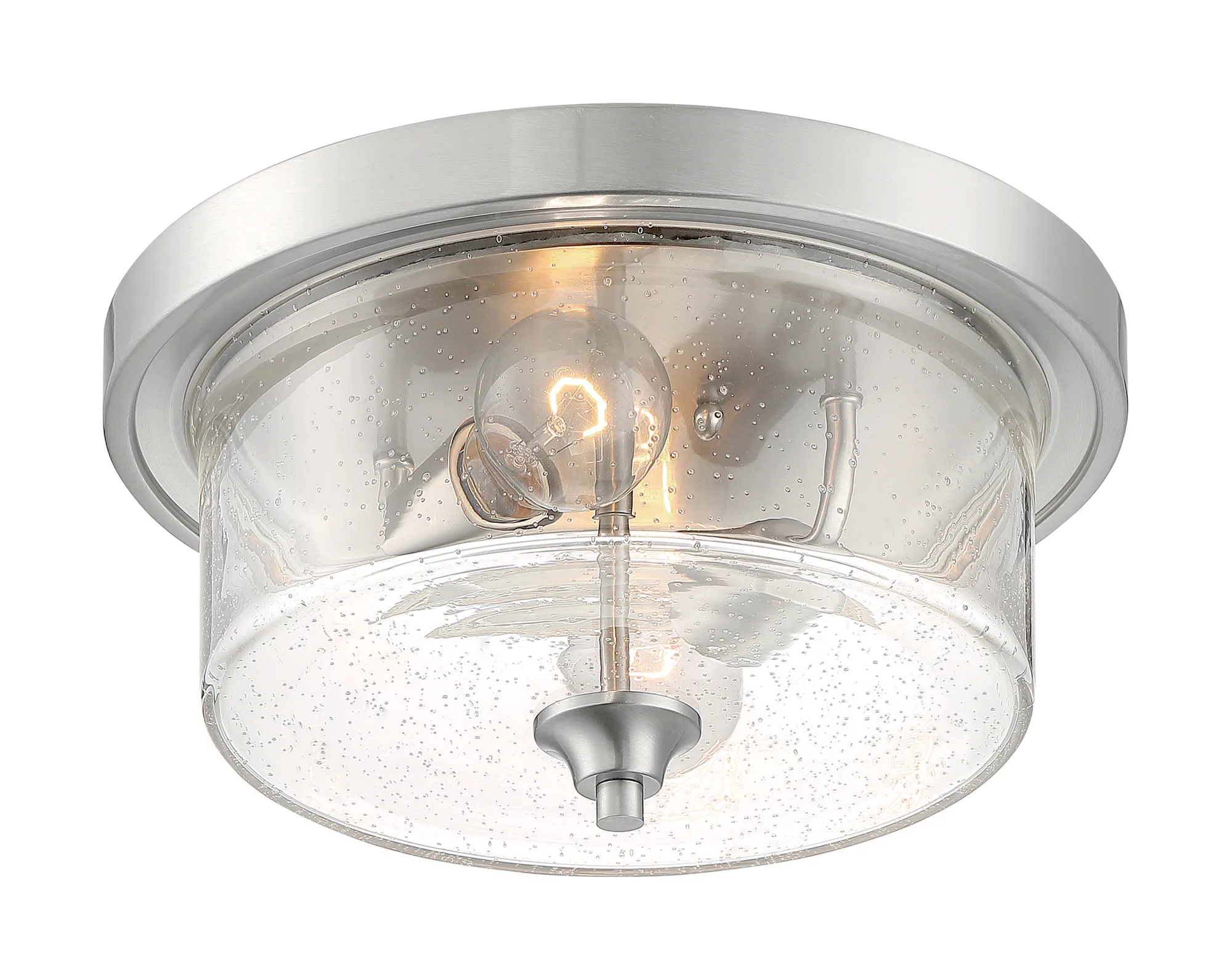 Bransel 2-Light Flush Mount in Brushed Nickel with Clear Seeded Glass
