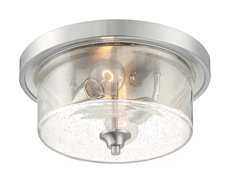 Bransel 2-Light Flush Mount in Brushed Nickel with Clear Seeded Glass - Image 1