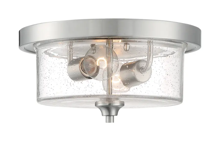 Bransel 2-Light Flush Mount in Brushed Nickel with Clear Seeded Glass - Image 3
