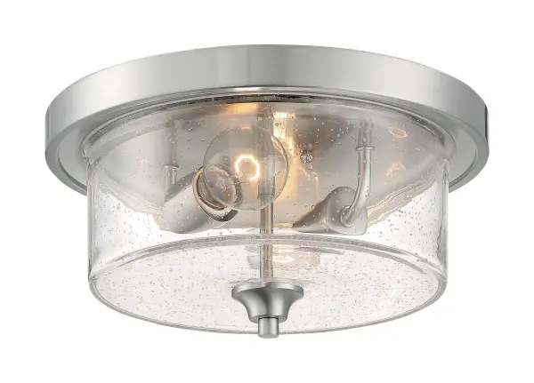 Bransel 2-Light Flush Mount in Brushed Nickel with Clear Seeded Glass - Image 4