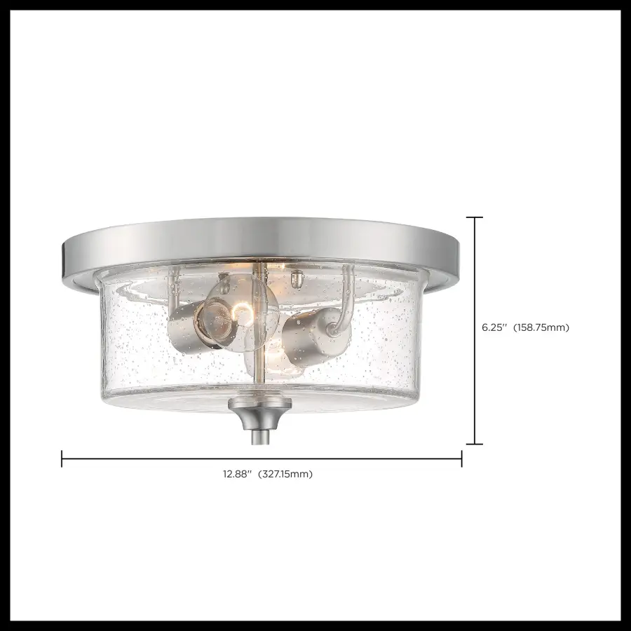 Bransel 2-Light Flush Mount in Brushed Nickel with Clear Seeded Glass - Image 5
