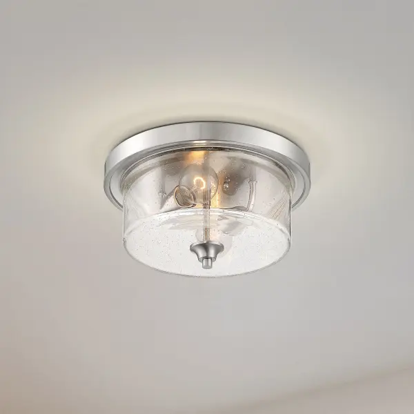 Bransel 2-Light Flush Mount in Brushed Nickel with Clear Seeded Glass - Image 7