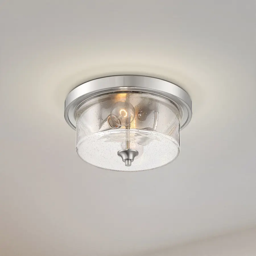 Bransel 2-Light Flush Mount in Brushed Nickel with Clear Seeded Glass - Image 7