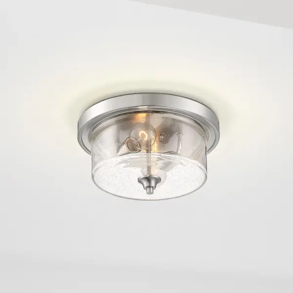 Bransel 2-Light Flush Mount in Brushed Nickel with Clear Seeded Glass - Image 9
