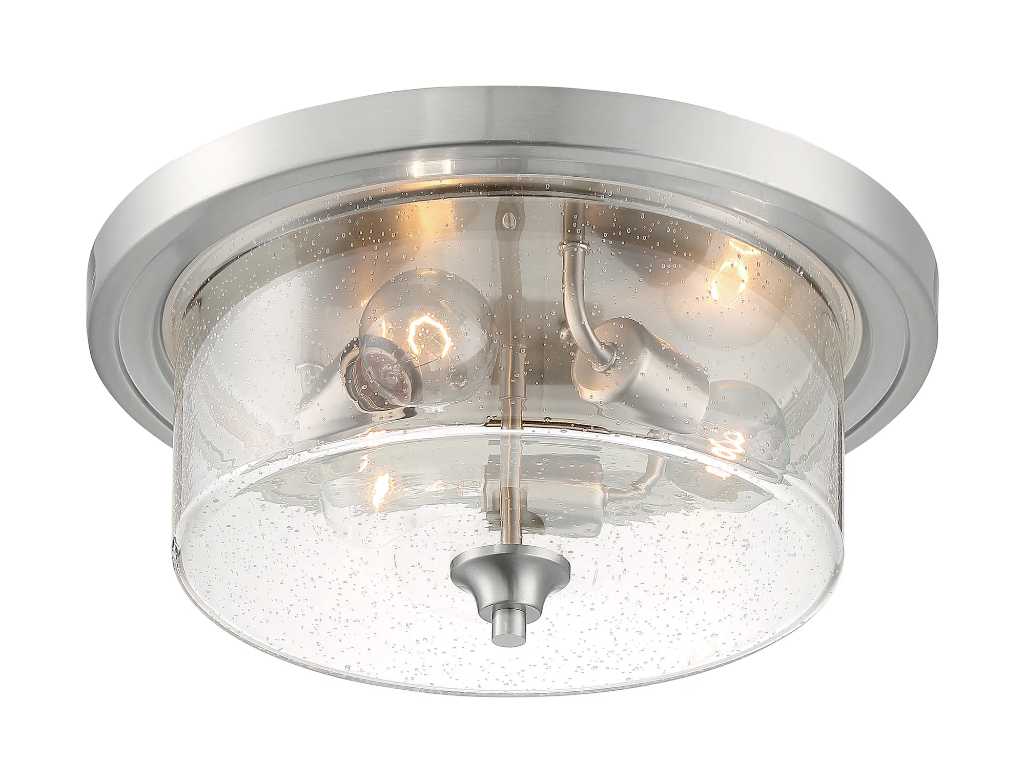 Bransel 3-Light Flush Mount in Brushed Nickel with Clear Seeded Glass