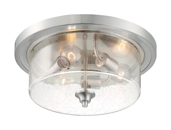 Bransel 3-Light Flush Mount in Brushed Nickel with Clear Seeded Glass - Image 1