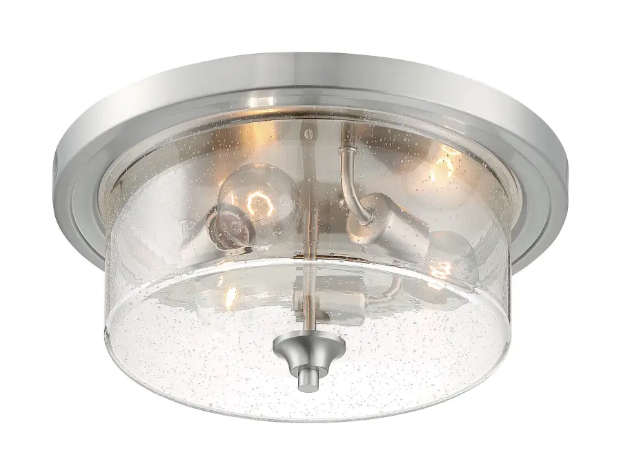 Bransel 3-Light Flush Mount in Brushed Nickel with Clear Seeded Glass - Image 1