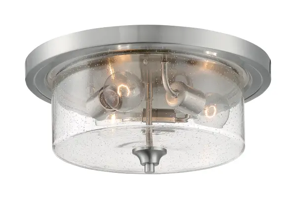 Bransel 3-Light Flush Mount in Brushed Nickel with Clear Seeded Glass - Image 4