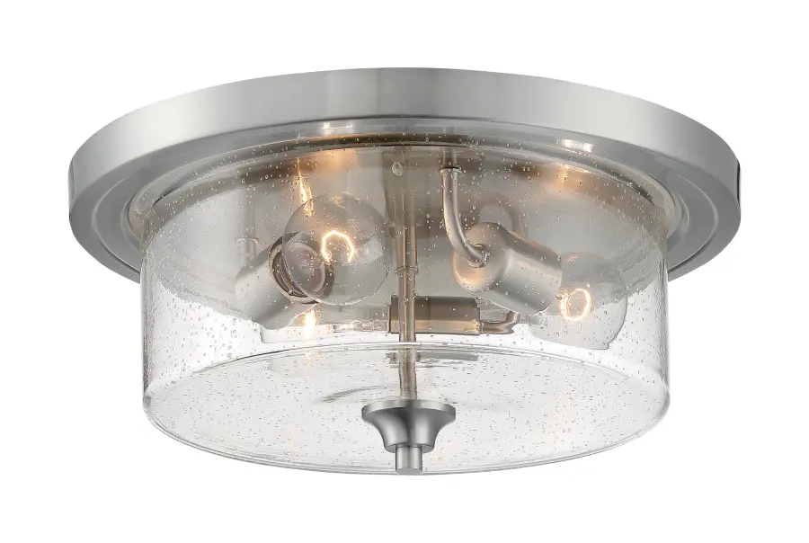 Bransel 3-Light Flush Mount in Brushed Nickel with Clear Seeded Glass - Image 4