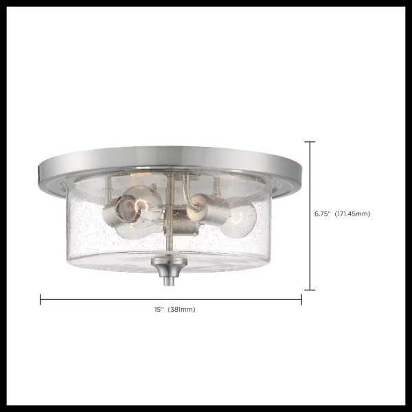 Bransel 3-Light Flush Mount in Brushed Nickel with Clear Seeded Glass - Image 5
