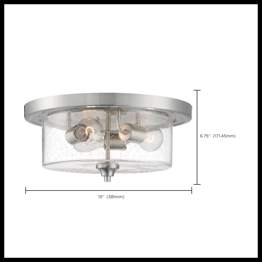 Bransel 3-Light Flush Mount in Brushed Nickel with Clear Seeded Glass - Image 5