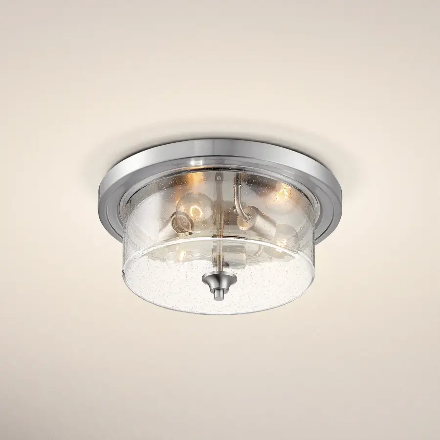 Bransel 3-Light Flush Mount in Brushed Nickel with Clear Seeded Glass - Image 7