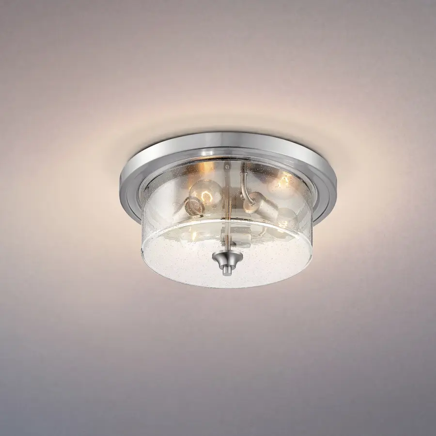 Bransel 3-Light Flush Mount in Brushed Nickel with Clear Seeded Glass - Image 9