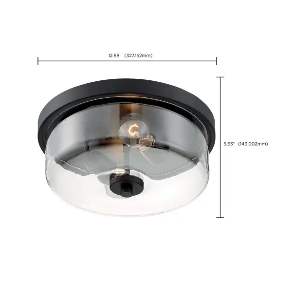 Sommerset 2-Light Flush Mount in Matte Black with Clear Glass - Image 7