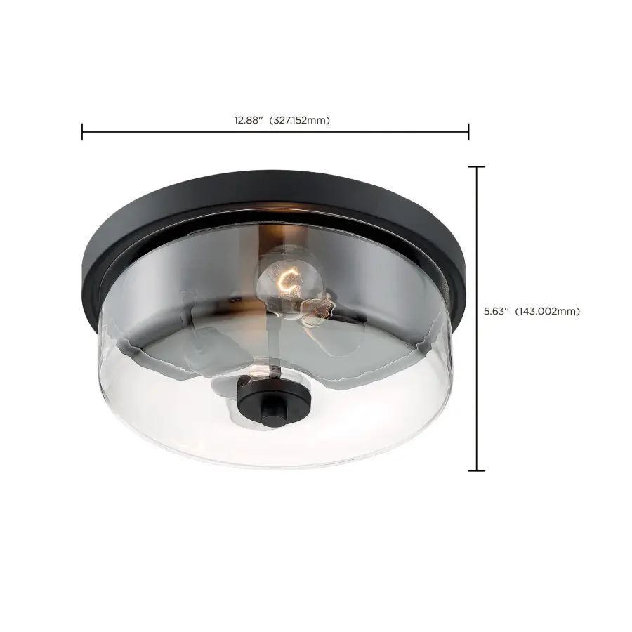 Sommerset 2-Light Flush Mount in Matte Black with Clear Glass - Image 7