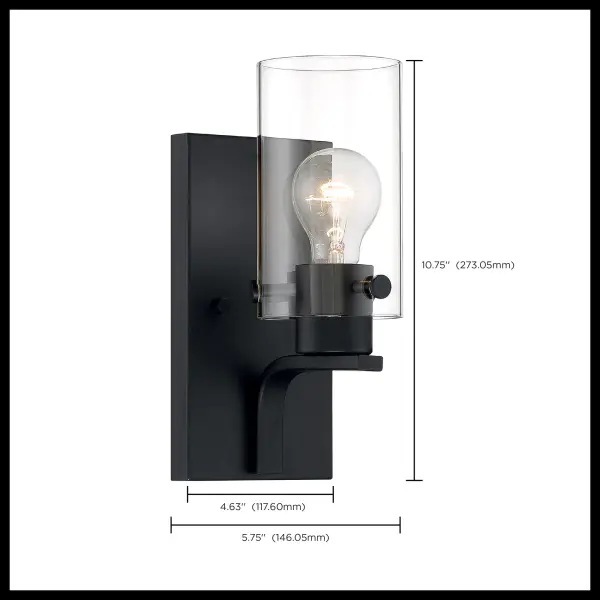 Sommerset 1-Light Vanity Fixture in Matte Black with Clear Glass - Image 5