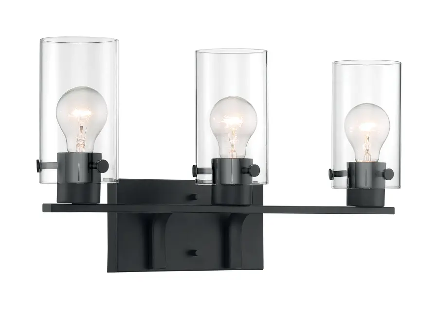 Sommerset 3-Light Vanity Fixture in Matte Black with Clear Glass - Image 2