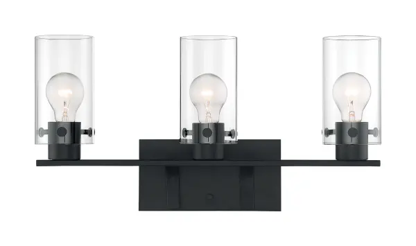 Sommerset 3-Light Vanity Fixture in Matte Black with Clear Glass - Image 3