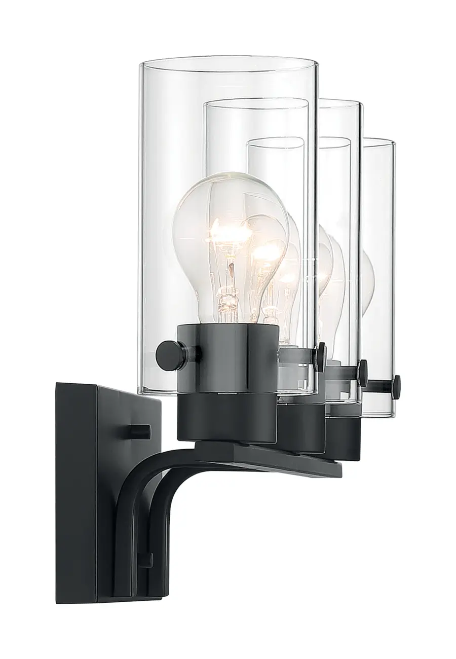 Sommerset 3-Light Vanity Fixture in Matte Black with Clear Glass - Image 4