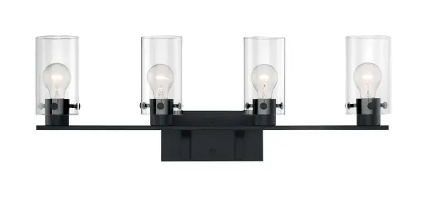 Sommerset 4-Light Vanity Fixture in Matte Black with Clear Glass - Image 3