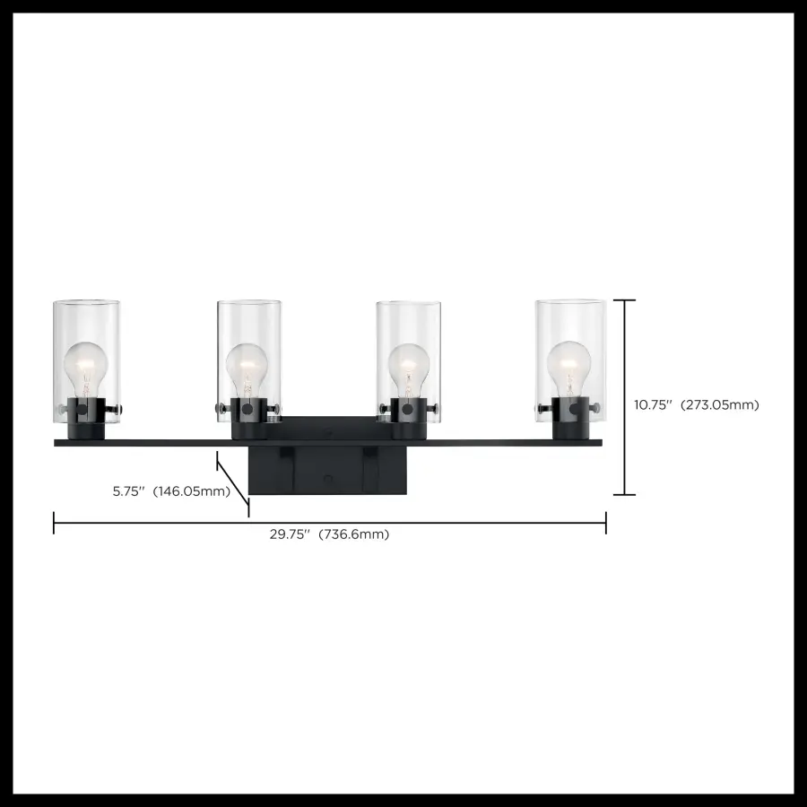 Sommerset 4-Light Vanity Fixture in Matte Black with Clear Glass - Image 5