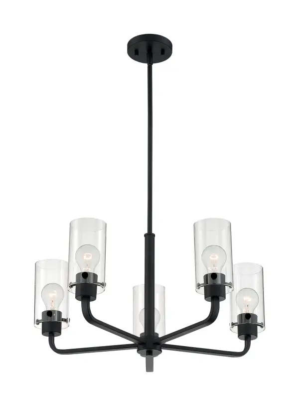 Sommerset 5-Light Chandelier in Matte Black with Clear Glass - Image 1