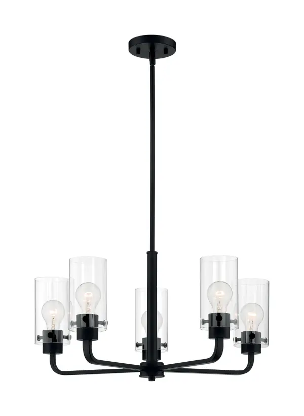 Sommerset 5-Light Chandelier in Matte Black with Clear Glass - Image 3