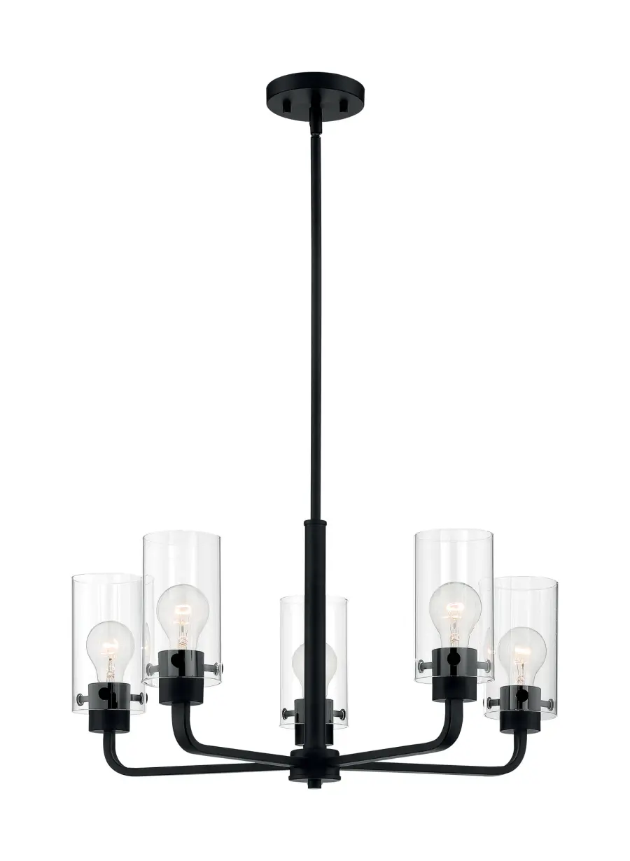 Sommerset 5-Light Chandelier in Matte Black with Clear Glass - Image 3