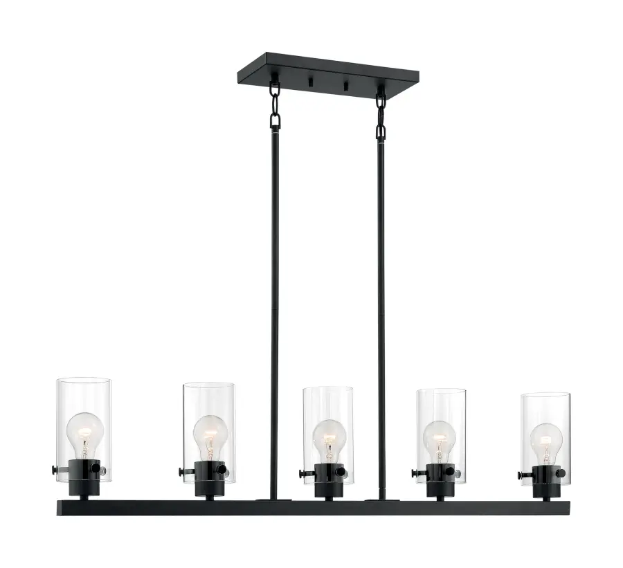 Sommerset 5-Light Island Pendant in Matte Black with Clear Glass - Image 1