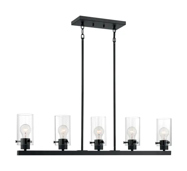 Sommerset 5-Light Island Pendant in Matte Black with Clear Glass - Image 2